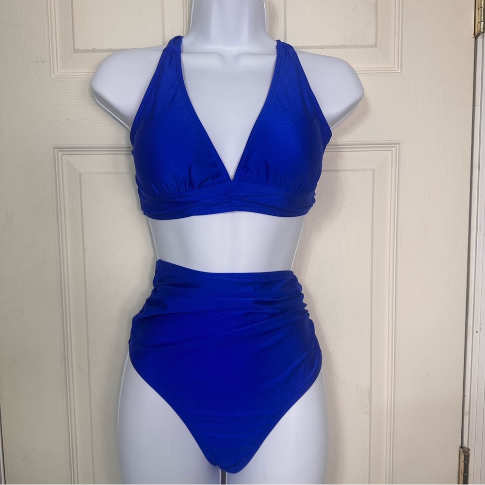 NWT Sporlike Bikini Blue Shimmer High Waisted tummy control, Size Large